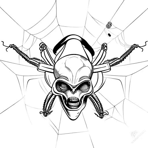 alien skull with spider  tattoo design idea