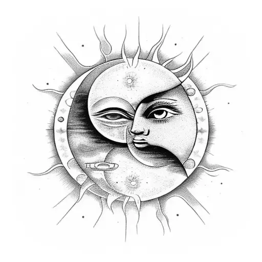 Sun and Moon with an eye and the pupil is the Yin-yang symbol tattoo design idea