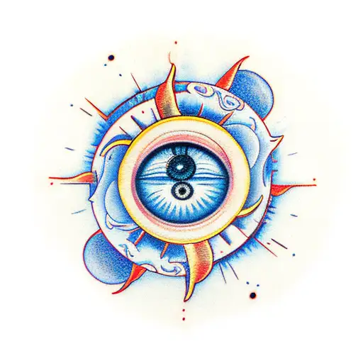 Sun and Moon with an eye and the pupil is the Yin-yang symbol tattoo design idea
