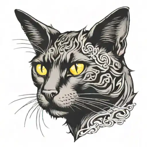 black cat head side view tattoo design idea