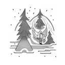 man alone thinking in front of a campfire in a forest  tattoo design idea
