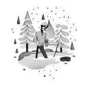 man alone thinking in front of a campfire in a forest  tattoo design idea