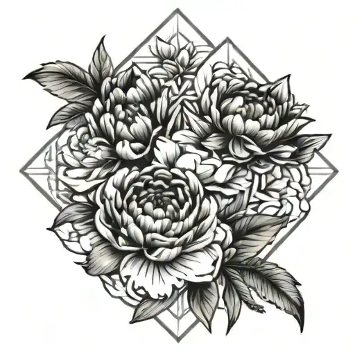peonies and sparrow tattoo design idea
