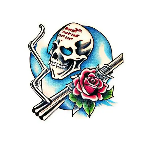 American traditional tattoo flash style simple skeleton sweeping up pieces of a broken heart  tattoo design idea