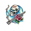 American traditional tattoo flash style simple skeleton sweeping up pieces of a broken heart  tattoo design idea