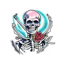 American traditional tattoo flash style simple skeleton sweeping up pieces of a broken heart  tattoo design idea
