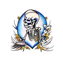 American traditional tattoo flash style simple skeleton sweeping up pieces of a broken heart  tattoo design idea