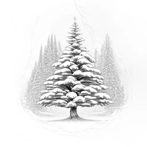 Red pine tree, cycle, roots, community, intertwined, nature, snow, rebirth, life tattoo design idea