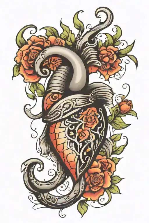 fish hook heart tattoo design idea
