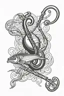 fishing hook with heart intertwined tattoo design idea