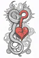 fishing hook with heart surrounded tattoo design idea
