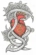 fishing hook with heart surrounded tattoo design idea