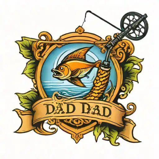 fishing rod, dad memorial tattoo design idea