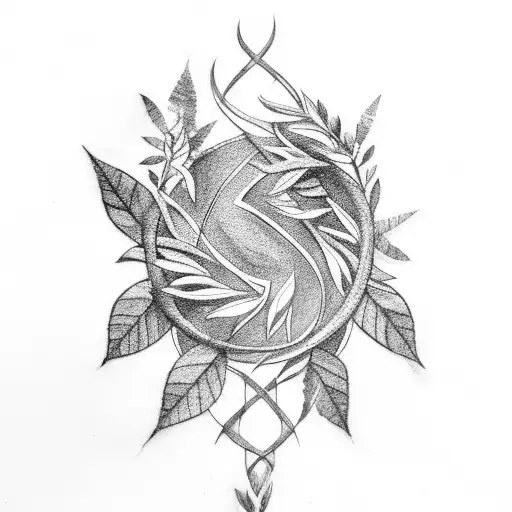 A quill pen drawing an infinity symbol using olive branch leaves as ink tattoo design idea