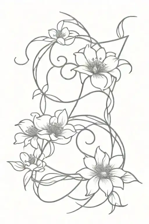 Aries and Capricorn flowers intertwined in a minimalist design tattoo design idea