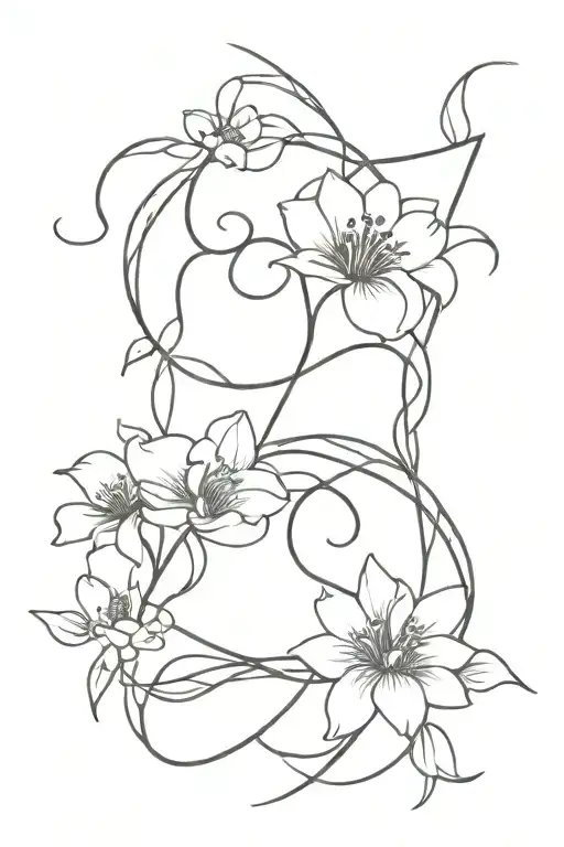 Aries and Capricorn flowers intertwined in a minimalist design tattoo design idea