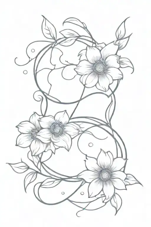 Aries and Capricorn flowers intertwined in a minimalist design tattoo design idea