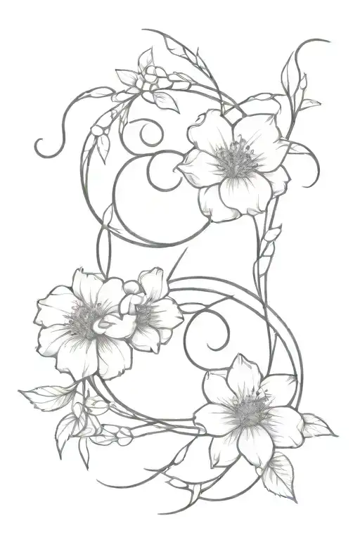 Aries and Capricorn flowers intertwined in a minimalist design tattoo design idea