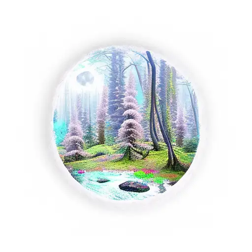 full Moon Forest River tattoo design idea