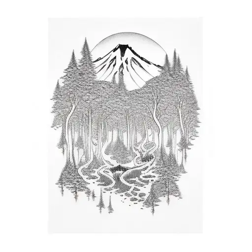 full Moon Forest River tattoo design idea
