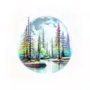 full Moon Forest River tattoo design idea