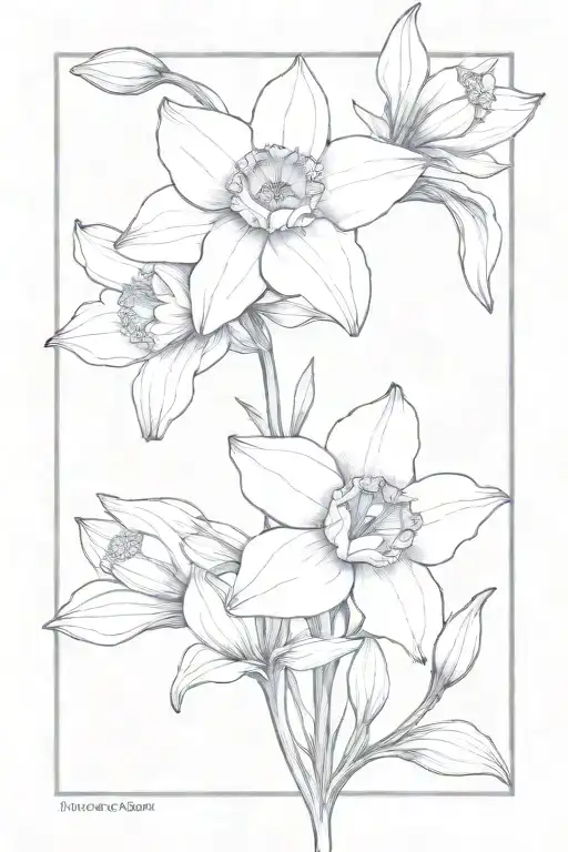create a fine line art drawing of the december birth flower; narcissus, as a single flower. tattoo design idea