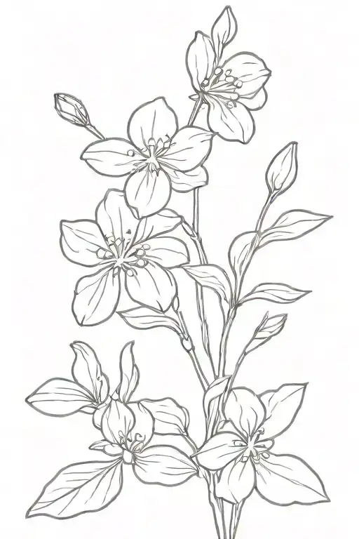 create a fine line art drawing of the september birth flower; forget me nots, as a single flower. tattoo design idea