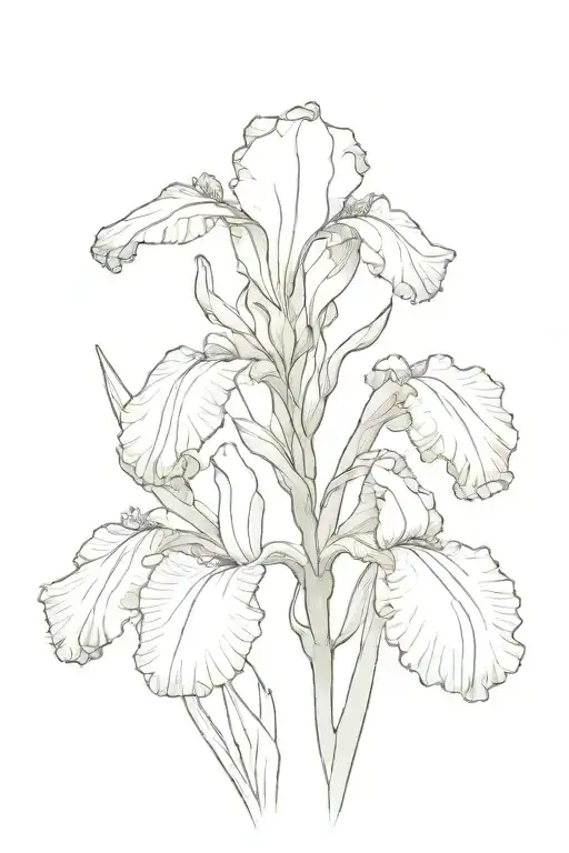 create a fine line art drawing of the february birth flower; iris, as a single flower. tattoo design idea