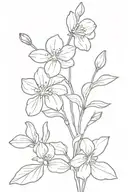 create a fine line art drawing of the september birth flower; forget me nots, as a single flower. tattoo design idea