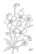 create a fine line art drawing of the september birth flower; forget me nots, as a single flower. tattoo design idea