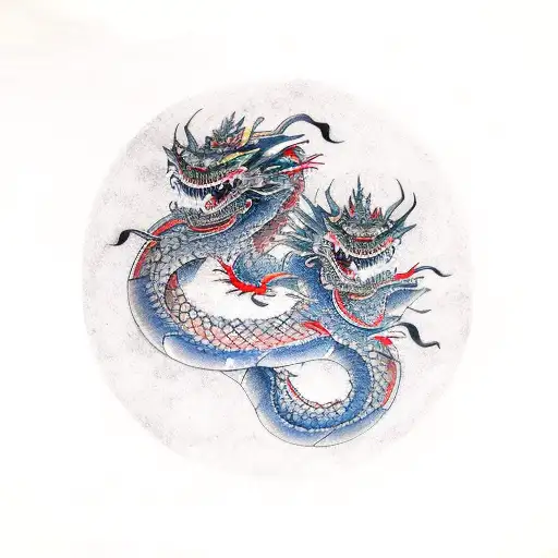 two japanese dragons twisting around each other tattoo design idea