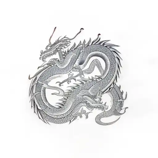 two dragons twisting around each other tattoo design idea
