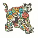 A grateful dead inspired dancing bear made up of rainbow-colored flowers, with the names of your family hidden within the design tattoo design idea