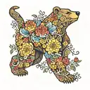 A grateful dead inspired dancing bear made up of rainbow-colored flowers, with the names of your family hidden within the design tattoo design idea