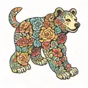 A grateful dead inspired dancing bear made up of rainbow-colored flowers, with the names of your family hidden within the design tattoo design idea