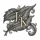 jk initial leaf desing black tattoo design idea