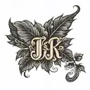 jk initial leaf desing black tattoo design idea