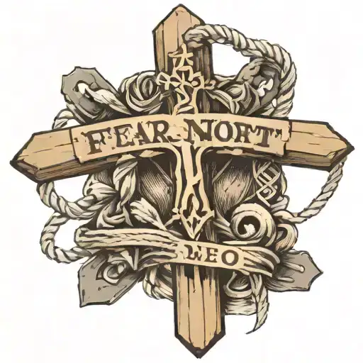 cross with Rope going down it with roman numrals in the middle and verse 41:10 on the rope saying Fear Not tattoo design idea
