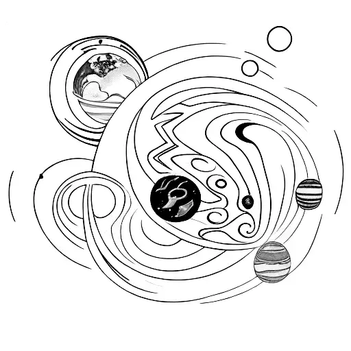 A cosmic-inspired tattoo with planets and stars forming the shape of a heart tattoo design idea