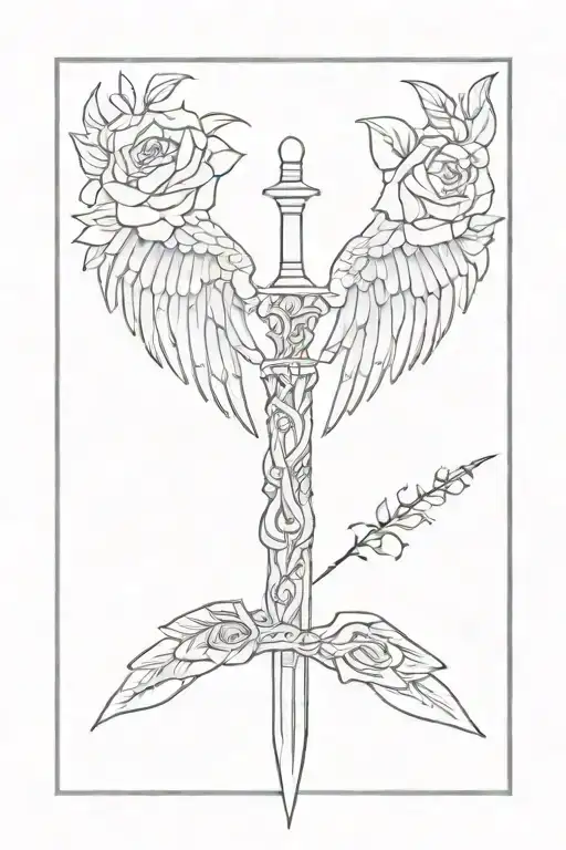 spine tattoo with in neck fallen angels wings and fine line roses below making it a sword fine line  tattoo design idea