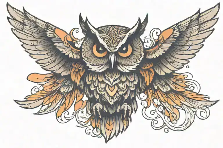 owl with wings spread wide tattoo design idea