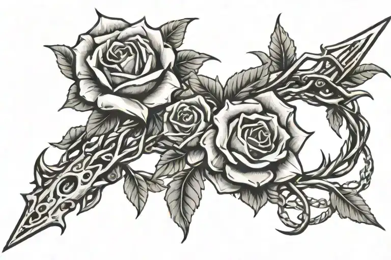 thorn bracelet, with mini roses and mini knifes as small branches. tattoo design idea