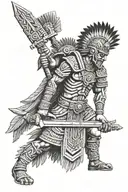 Aztec warrior mixed with a infantry soldier holding m4 tattoo design idea