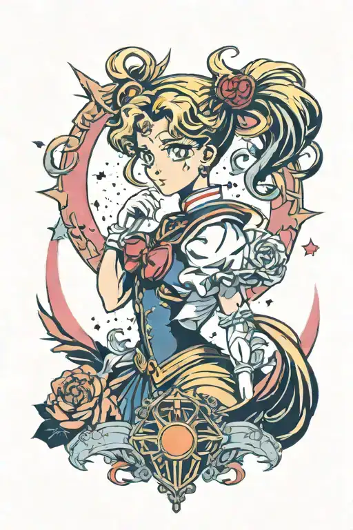 Sailor Moon transformation silhouette with original colours tattoo design idea