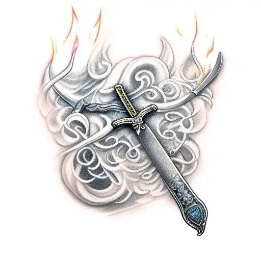 sword on fire tattoo design idea