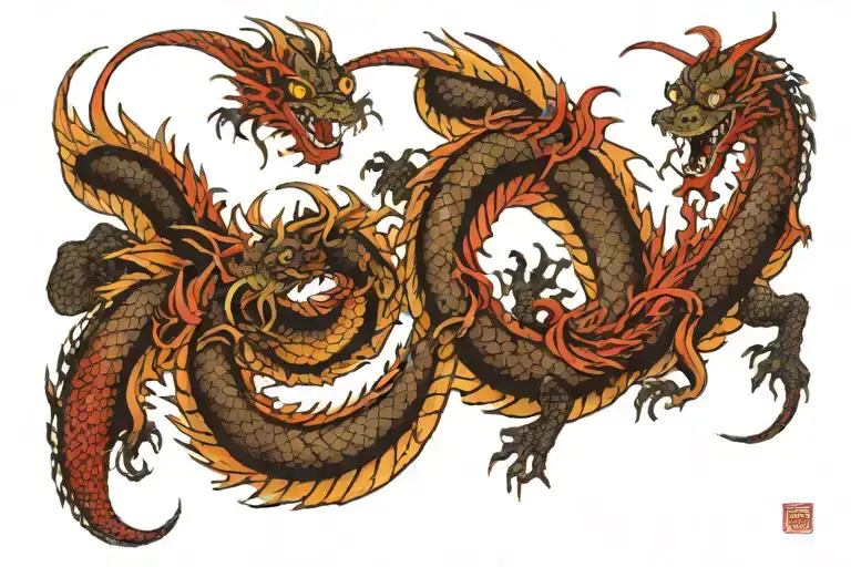 2 adult 2 children dragons tattoo design idea