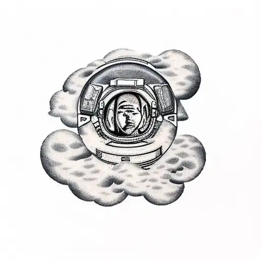 ASTRONAUT KAYING ON CLOUDS WITH THE WORDS "DARE TO DREAM" tattoo design idea