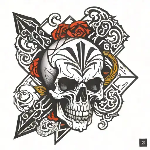 tattoo tatoo design for men uper arm simple black@white geometric pattern skull and bones tattoo design idea