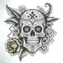 tattoo tatoo design for men uper arm simple black@white geometric pattern skull and bones tattoo design idea