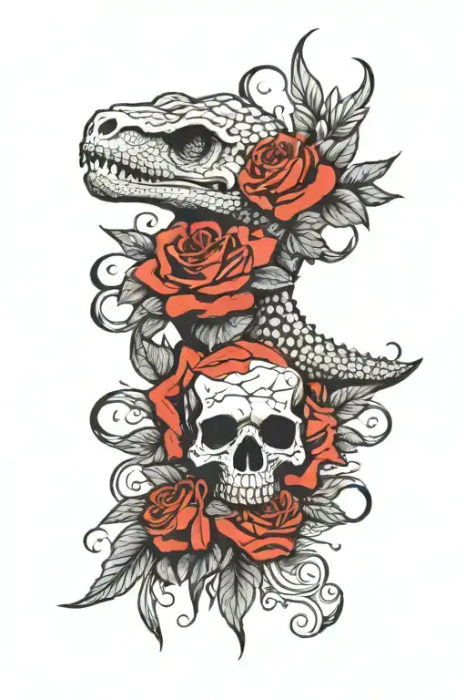 skull and roses with bearded dragon forearm sleeve tattoo design idea